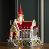 Lighted Lumibricks castle model in low light.