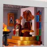 Close-up of lighted castle throne room.