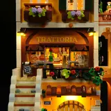 Illuminated Trattoria sign.