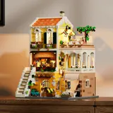 Lumibricks restaurant glowing internally.