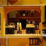 Illuminated dining room.