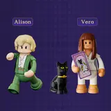 Minifigures Alison, Vera, and a black cat from Lumibricks Retro House 10014.