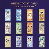 Array of twelve zodiac tarot cards with pad-printed artwork.
