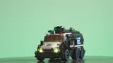 Illuminated convoy on green background.