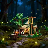 Illuminated Ranger Camp in dark forest.