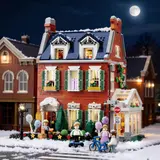 Redbrick Row House in snowy night.