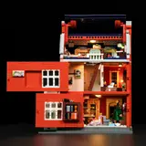 Opened house, interior levels with light.