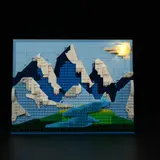 Mountain backdrop with glowing sun/moon.