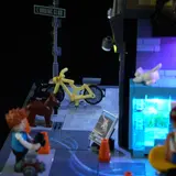 Street level details with bike and traffic light.
