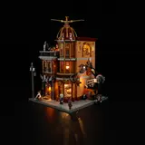 Lumibricks Steampunk Flying Club F9050 glowing in darkness.