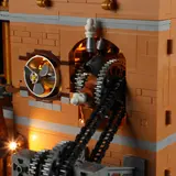 Close-up of glowing external gears and fan.