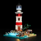 Dynamic view of lit lighthouse set.