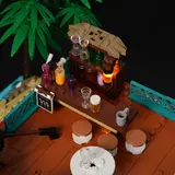 Close-up of the surf shop's bar counter.