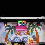 Close-up of colorful stage lights.
