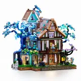 Daylit Lumibricks Sylvan Inn with glowing blue trees.