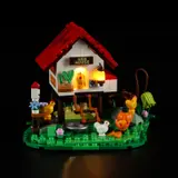Illuminated Hen House at night.