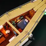 Illuminated forward cabin interior.