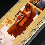 Illuminated aft cabin interior.