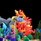 Minifigure suspended in coral reef.