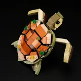 Top-down view of segmented brick-built sea turtle.