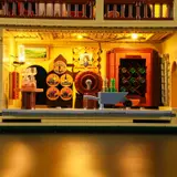 Illuminated winery interior.