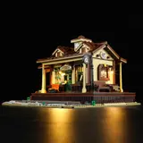 Lit train station corner.