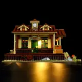 Lit side of train station.