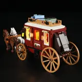 Stagecoach rear view, lit