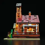 Side view of illuminated balcony with roasted turkey.