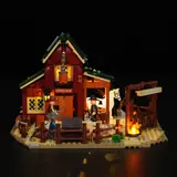 Night view of Lumibricks Ranch Duel 14017 with activated lights.