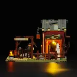 Night view of Lumibricks Ranch Duel stable with illuminated horse.