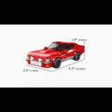 Red brick vintage car with dimensions.