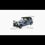 Mould King Phantom III Vintage Luxury Car 27104, light blue and black, with dimensions.